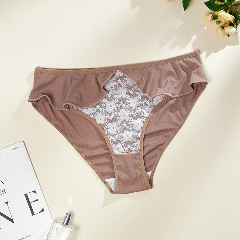 Plus Size Lace Floral Print Ruffled Panty(3 Packs)