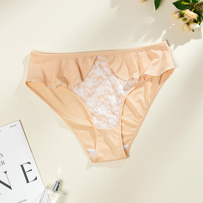 Plus Size Lace Floral Print Ruffled Panty(3 Packs)