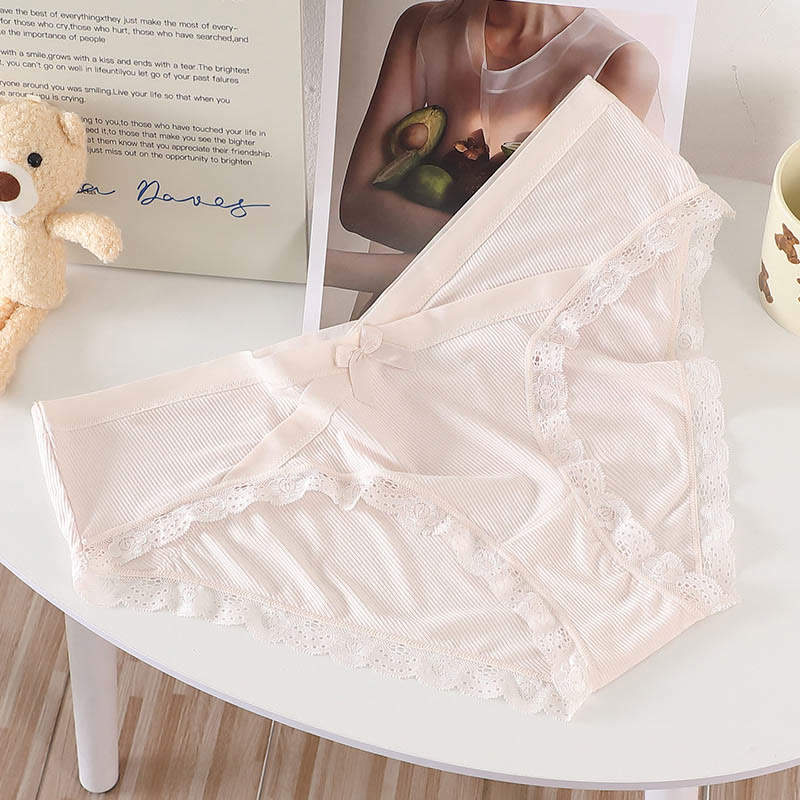 Plus Size V-waist Lace Trim Bow Decor Panty(3 Packs)