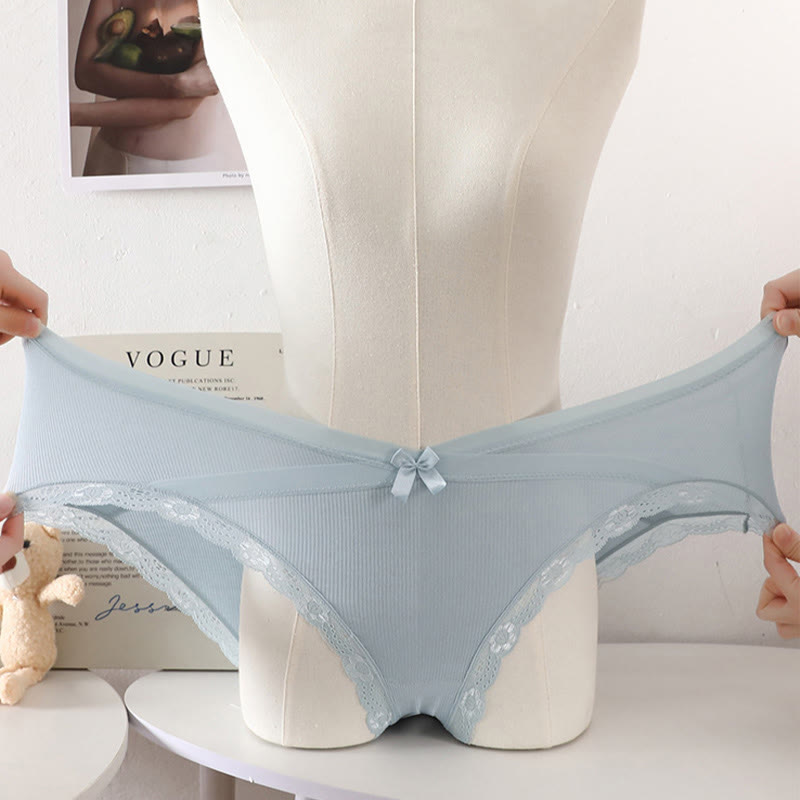 Plus Size V-waist Lace Trim Bow Decor Panty(3 Packs)
