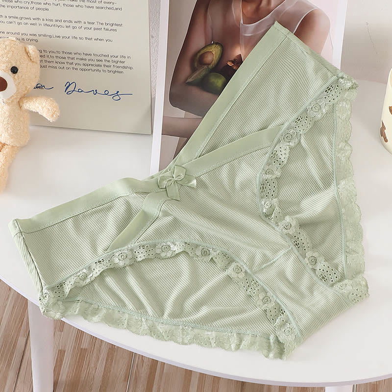 Plus Size V-waist Lace Trim Bow Decor Panty(3 Packs)