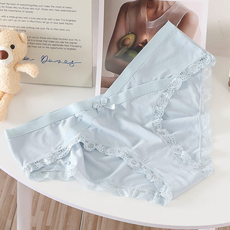 Plus Size V-waist Lace Trim Bow Decor Panty(3 Packs)