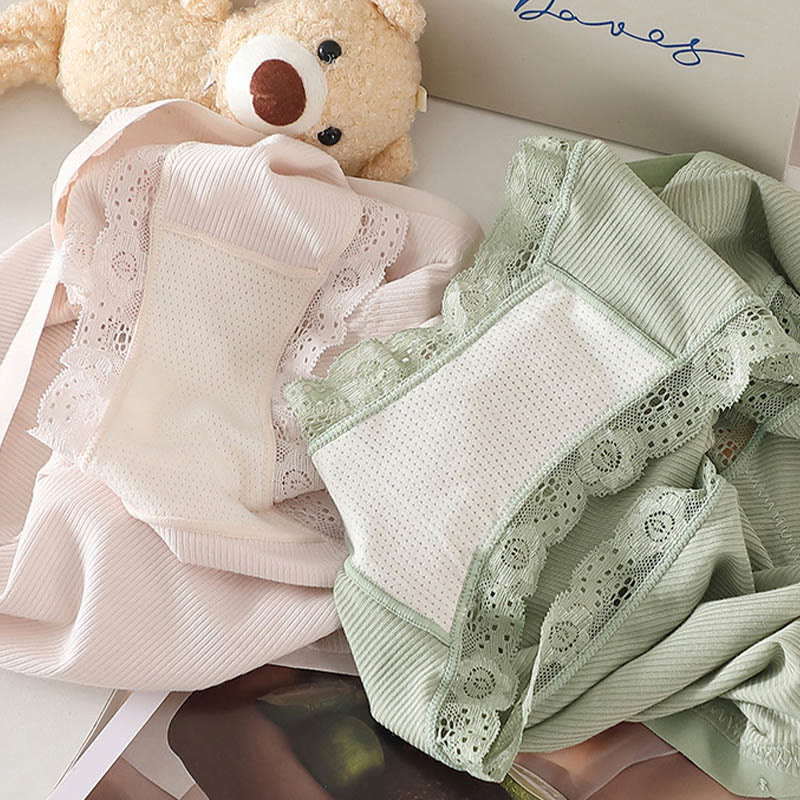 Plus Size V-waist Lace Trim Bow Decor Panty(3 Packs)