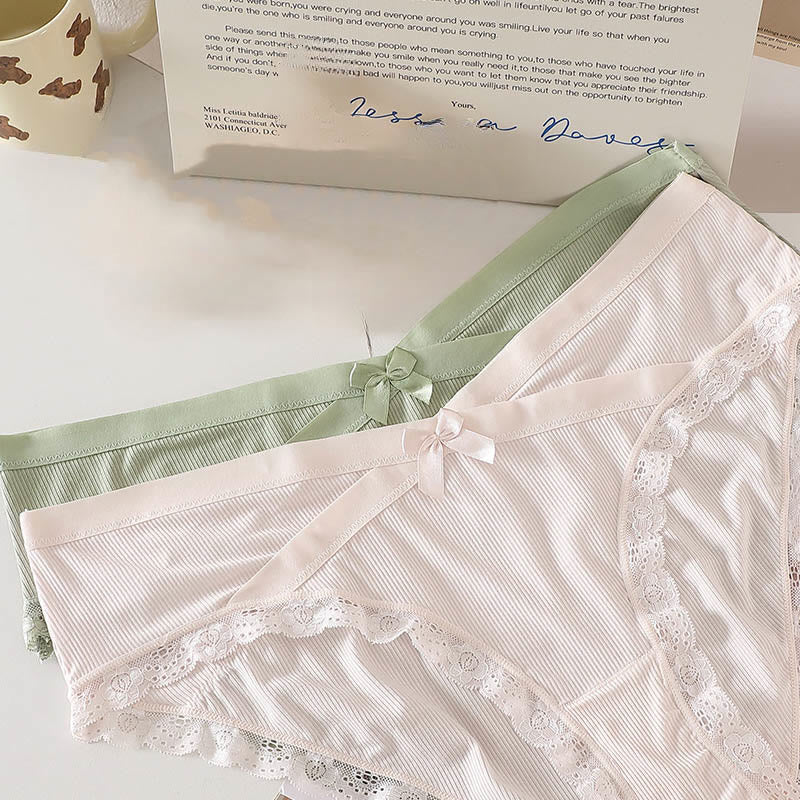 Plus Size V-waist Lace Trim Bow Decor Panty(3 Packs)