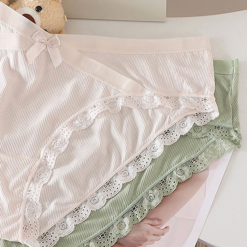 Plus Size V-waist Lace Trim Bow Decor Panty(3 Packs)