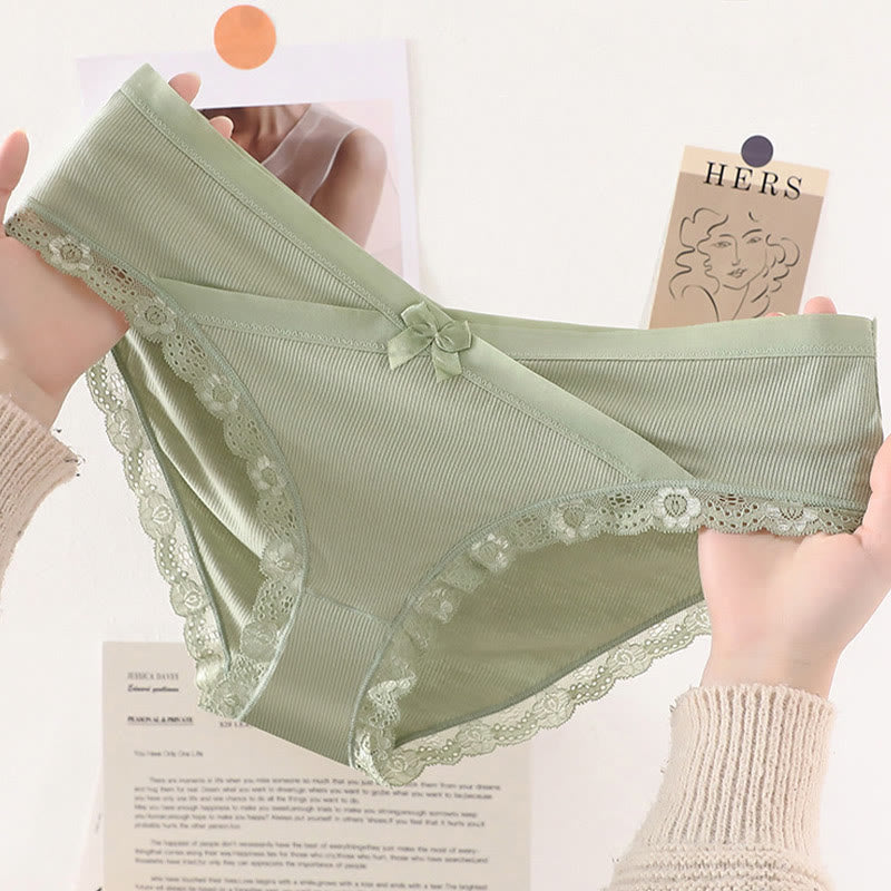 Plus Size V-waist Lace Trim Bow Decor Panty(3 Packs)