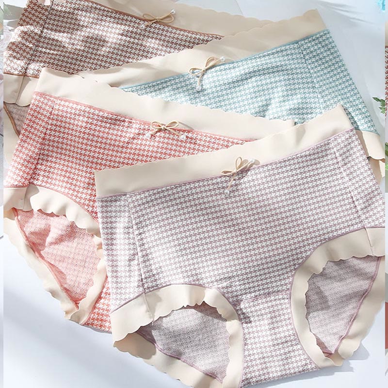 Plus Size High Waist Seamless Plaid Panty(3 Packs)