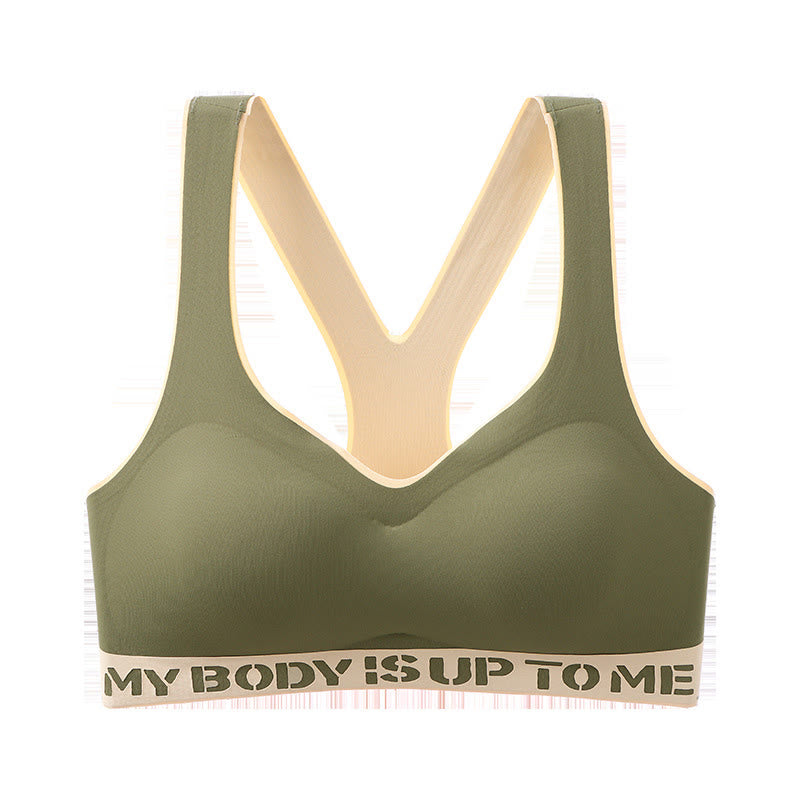 Plus Size Seamless Fitness Push-up Sports Wireless Bra - Green - 6XL - image 10
