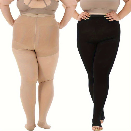 Plus Size Medical Toeless Compression Tights(15-20mmHg) - image 1