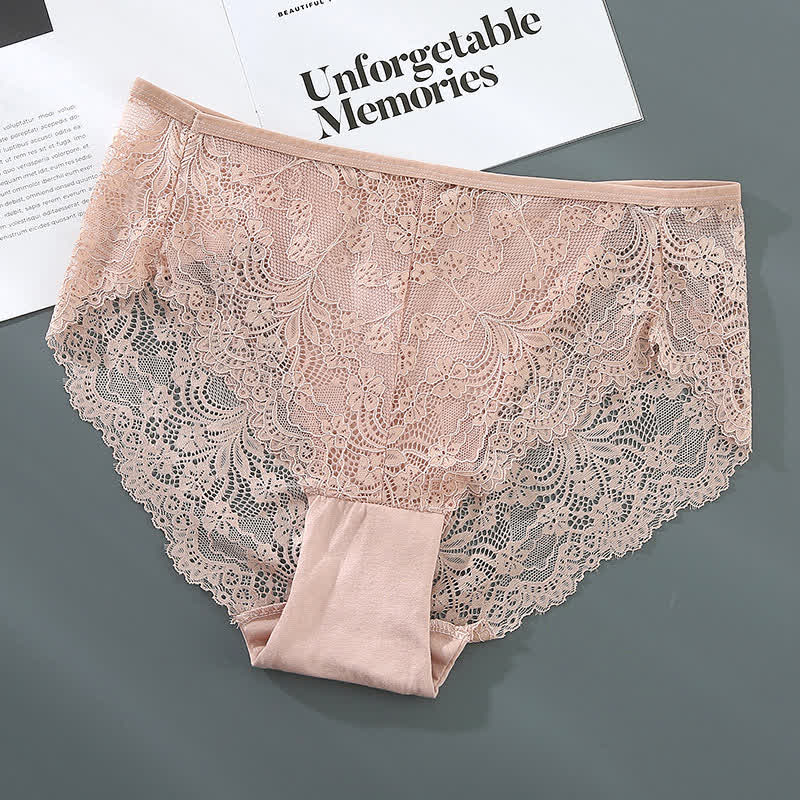 Plus Size Sexy High Waist Lace Semi-transparent Panty(3 Packs)
