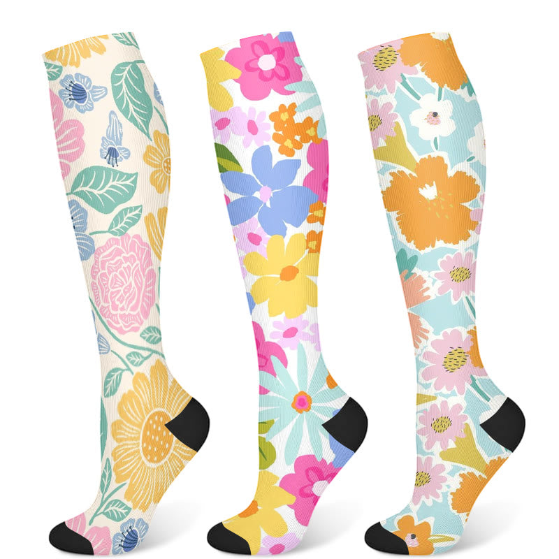 Flowers Bloom Compression Socks(3 Pairs) - Multicolor - S/M - image 8