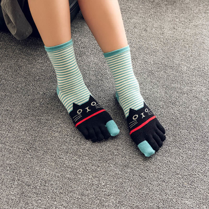 Striped Cat Quarter Alignment Socks(5 Pairs) - image 7