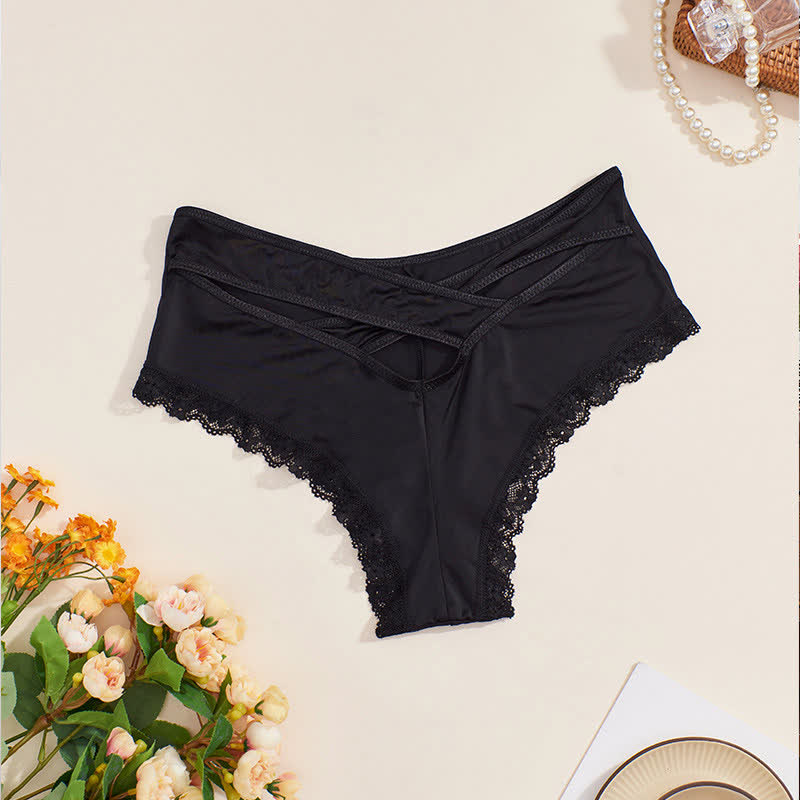 Sexy Mid-waist Lace Ice Silk Brief(2 Packs)