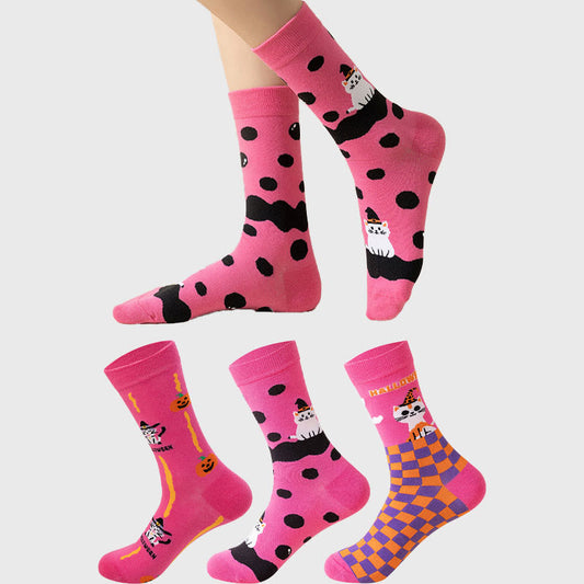 Plus Size Pink Cat Quarter Socks(3 Pairs) - image 1