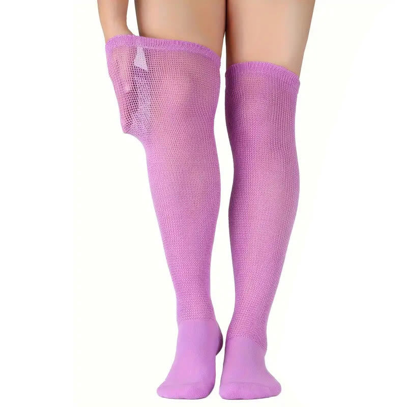 Solid Color Diabetic Thigh High Socks - Purple - EU41.5-46(US8-12) - image 5