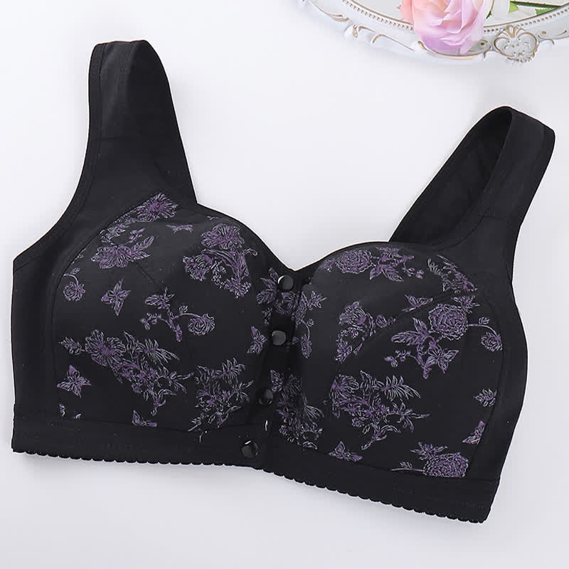Butterfly Flower Printed Front Closure Wireless Bra - image 9
