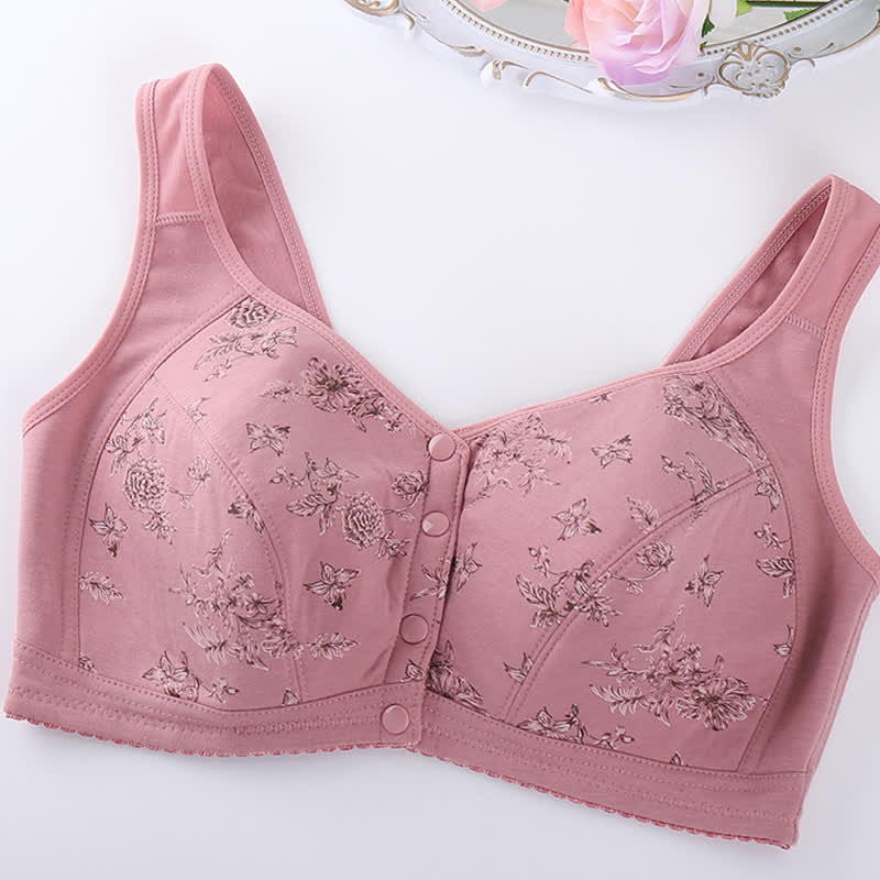 Butterfly Flower Printed Front Closure Wireless Bra - image 3