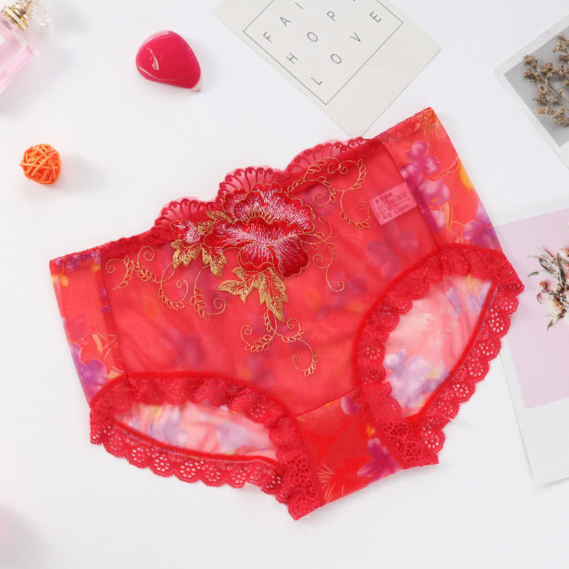 Plus Size Sexy Embroidered Lace Brief(3 Packs)