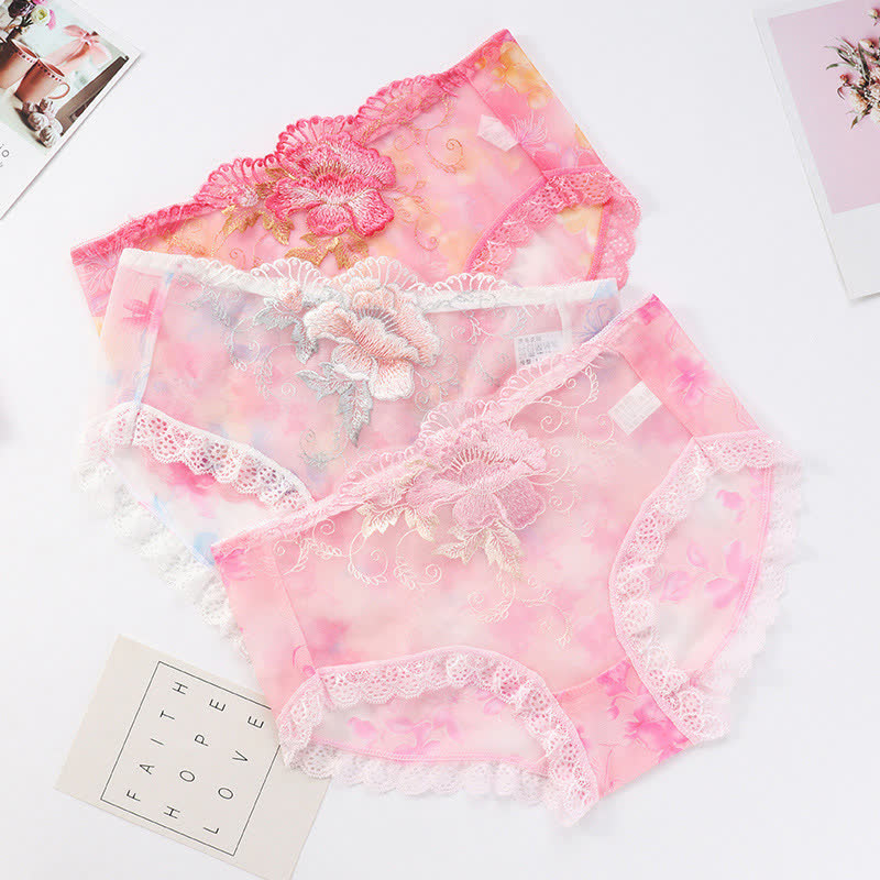 Plus Size Sexy Embroidered Lace Brief(3 Packs)