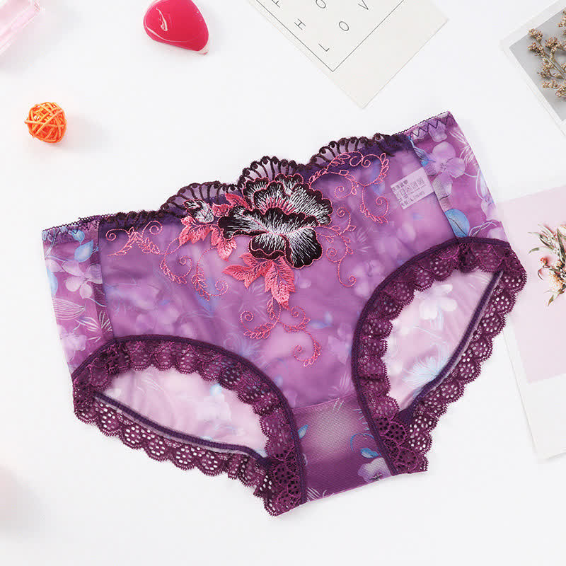 Plus Size Sexy Embroidered Lace Brief(3 Packs)