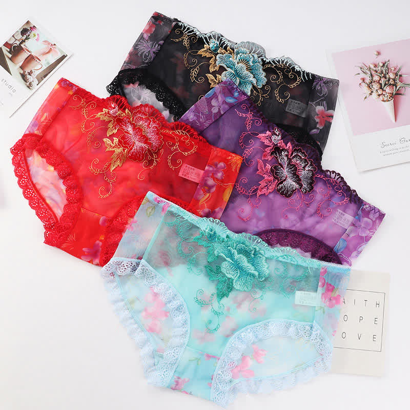 Plus Size Sexy Embroidered Lace Brief(3 Packs)