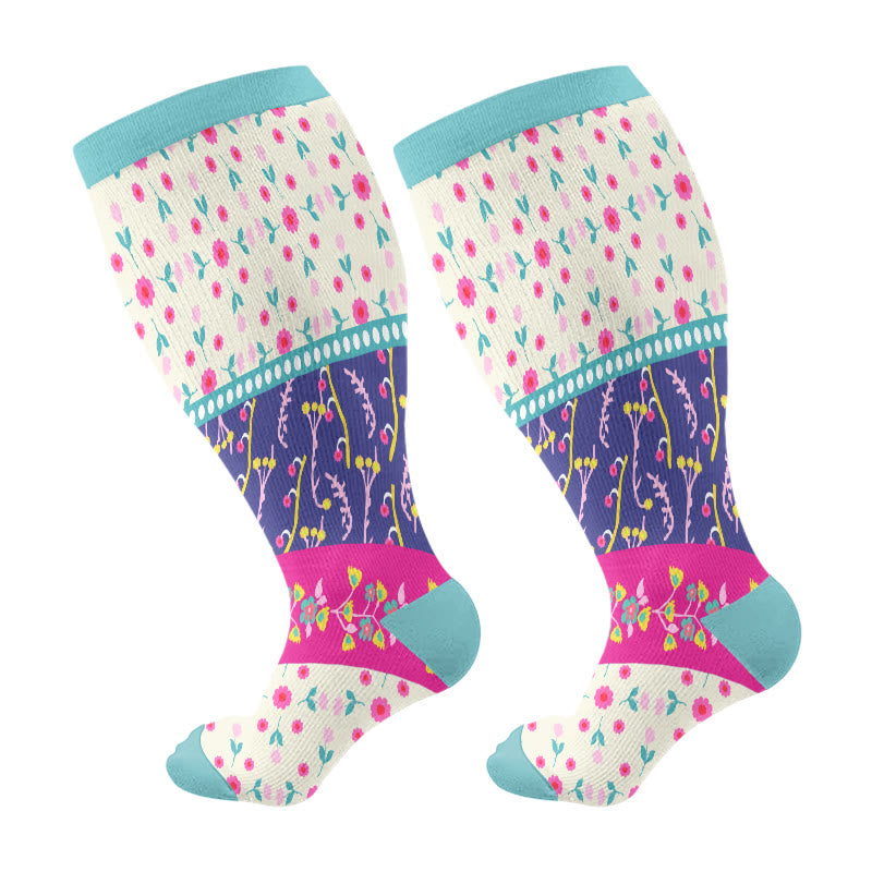Plus Size Retro Color Matching Compression Socks(3 Pairs)