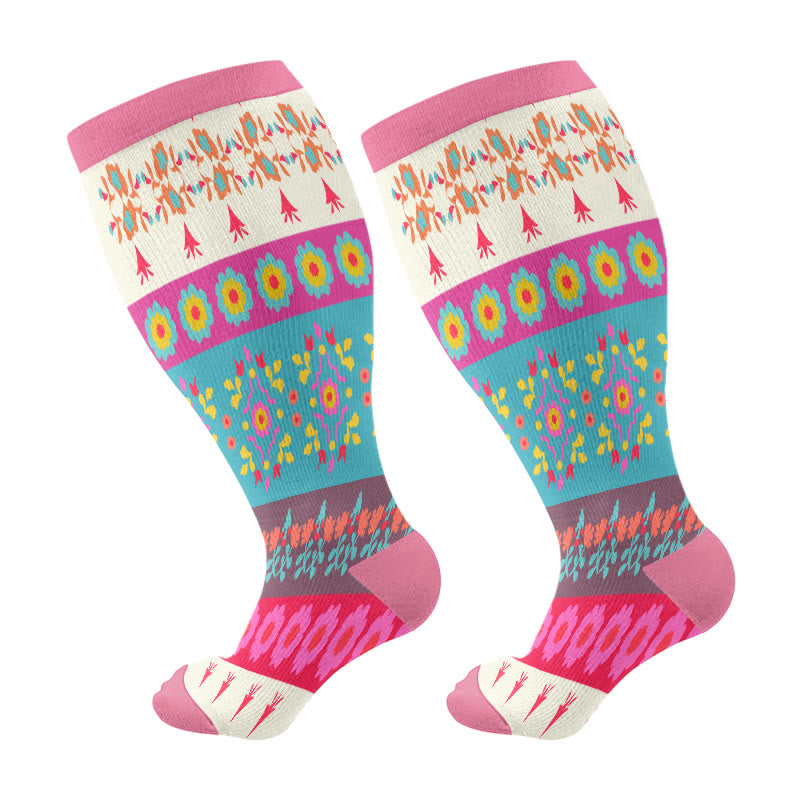 Plus Size Retro Color Matching Compression Socks(3 Pairs)