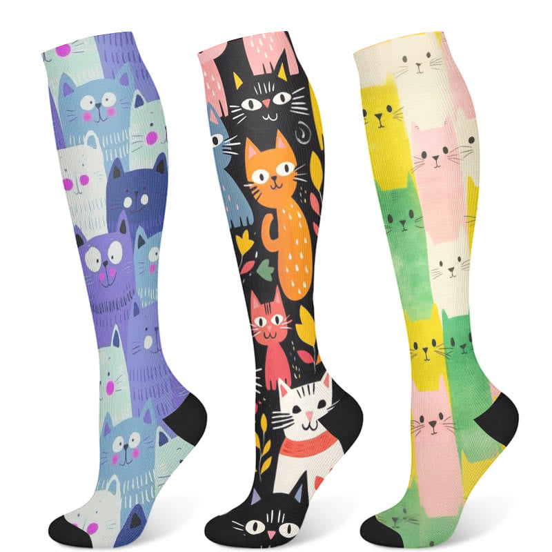 Cartoon Cat Compression Socks(3 Pairs)