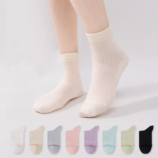 Solid Color Cotton Mesh Quarter Socks(7 Pairs)