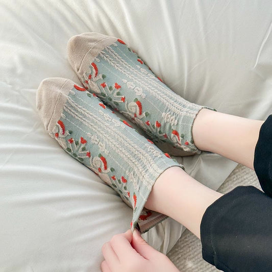 Retro 3D Relief Ankle Socks(5 Pairs)