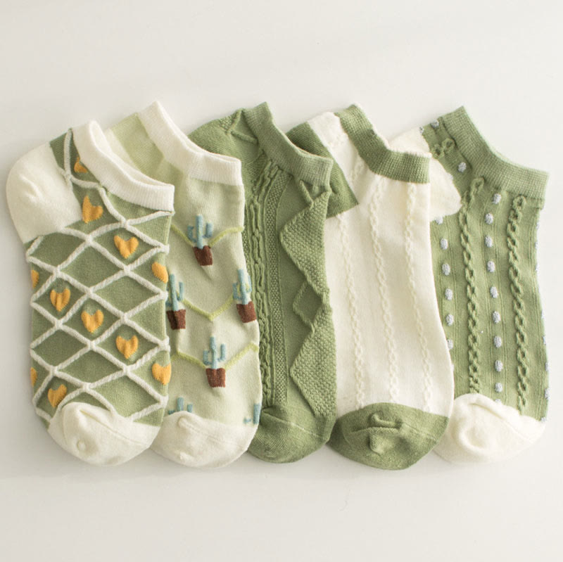 Green Cactus Ankle Socks(5 Pairs) - Multicolor - EU36-40(US3-7) - image 3