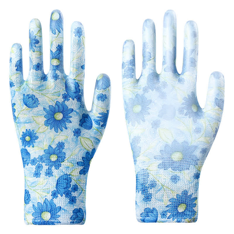 Floral Print Abrasion Resistant Gardening Work Gloves(12 Pairs) - Blue - One Size - image 3