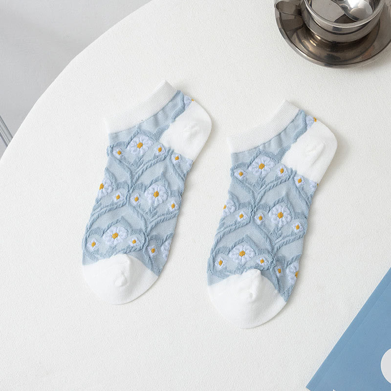 Blue Flowers Ankle Socks(5 Pairs) - image 6