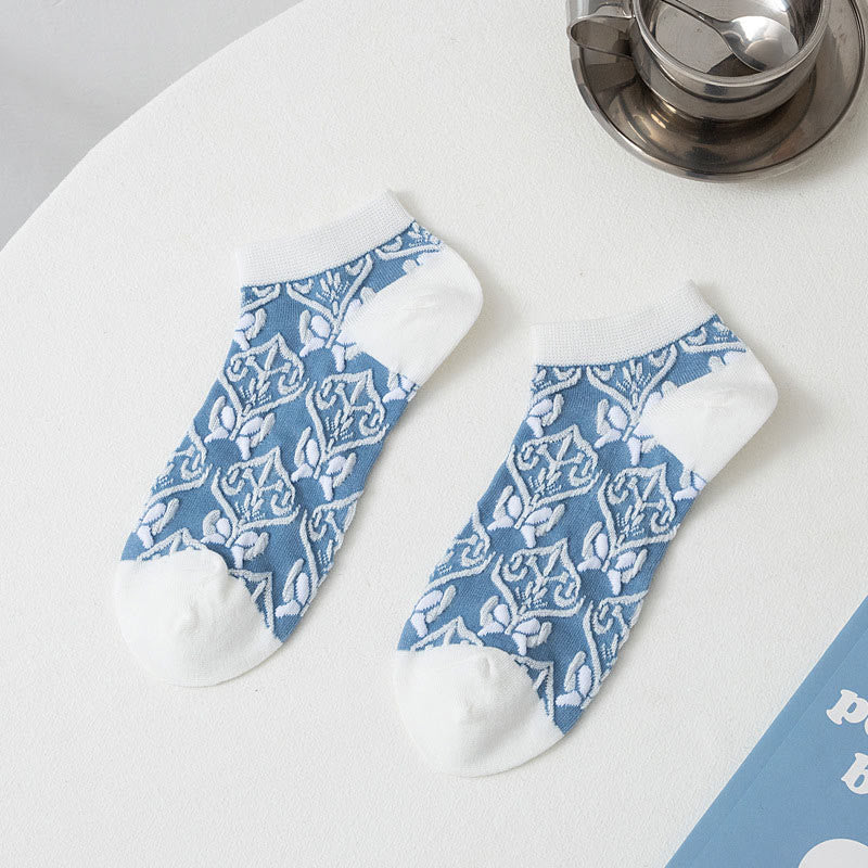 Blue Flowers Ankle Socks(5 Pairs) - image 7