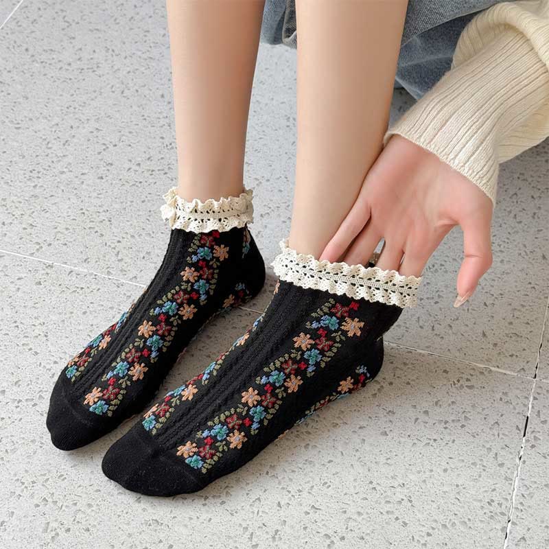 Retro Floral Ankle Socks(5 Pairs) - image 3