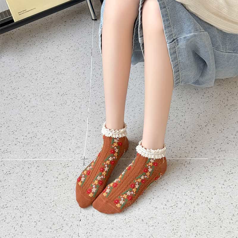 Retro Floral Ankle Socks(5 Pairs) - image 10