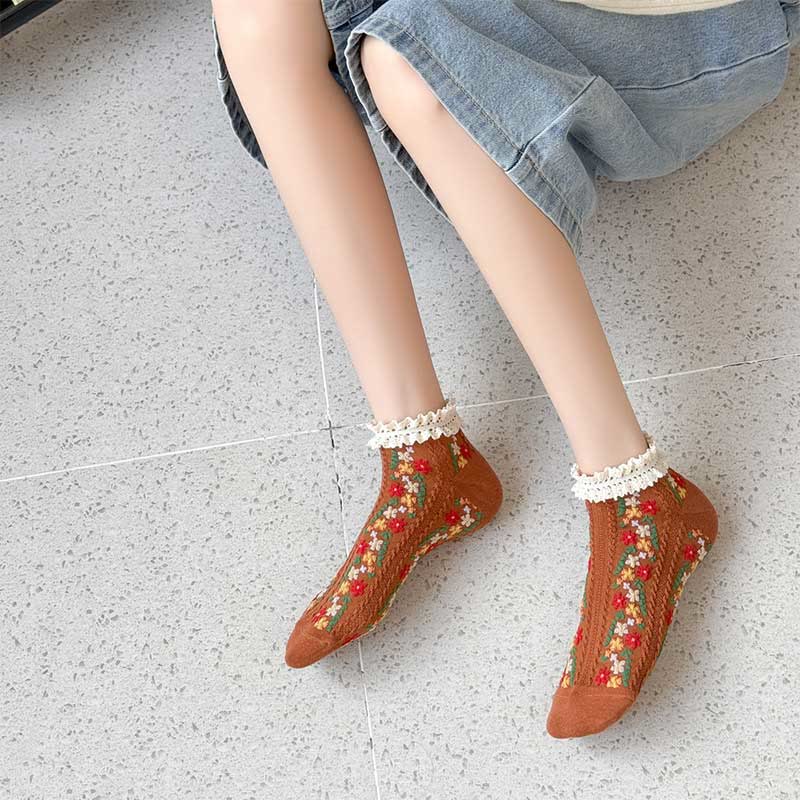 Retro Floral Ankle Socks(5 Pairs) - image 8