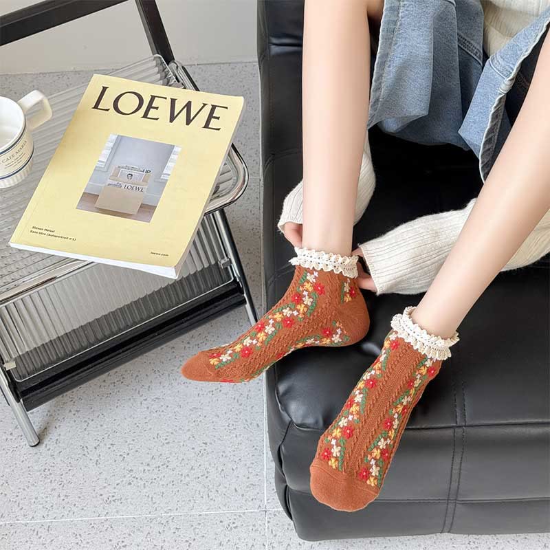 Retro Floral Ankle Socks(5 Pairs) - image 9