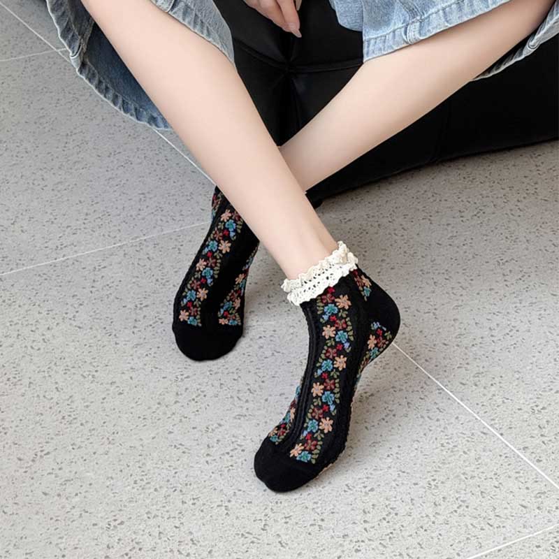 Retro Floral Ankle Socks(5 Pairs) - image 4