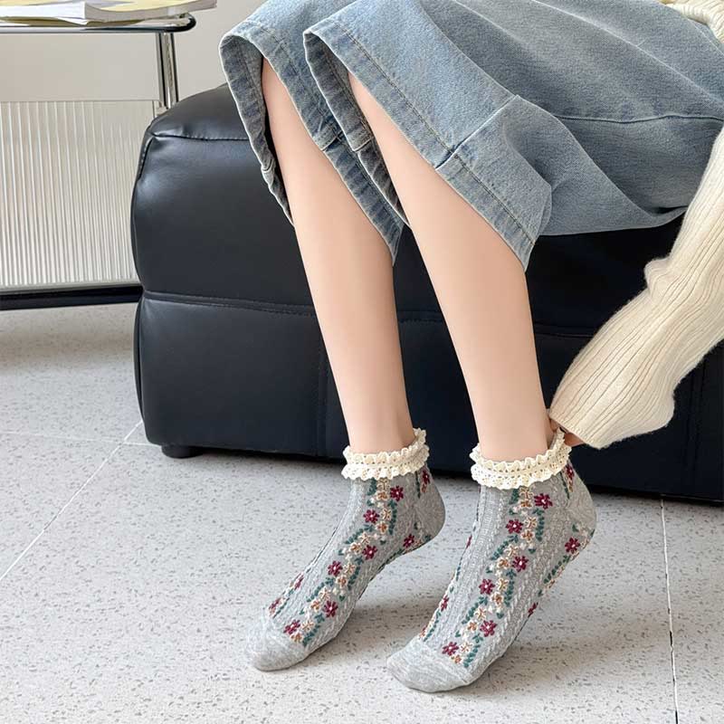 Retro Floral Ankle Socks(5 Pairs) - image 7