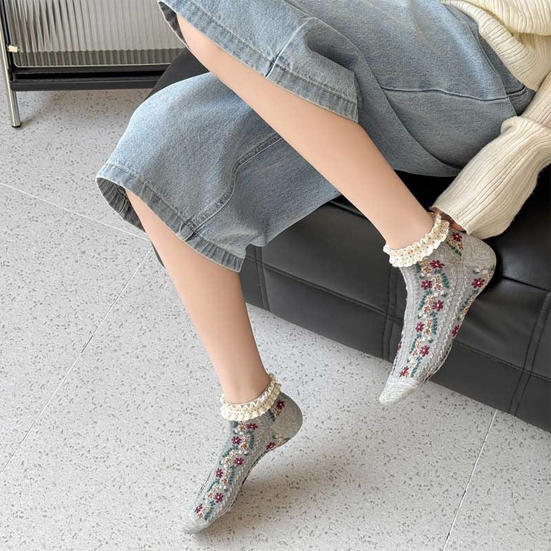 Retro Floral Ankle Socks(5 Pairs) - image 6