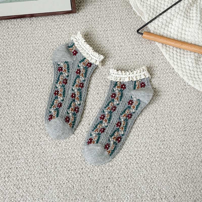 Retro Floral Ankle Socks(5 Pairs) - Light Gray - EU36-40(US3-7) - image 15