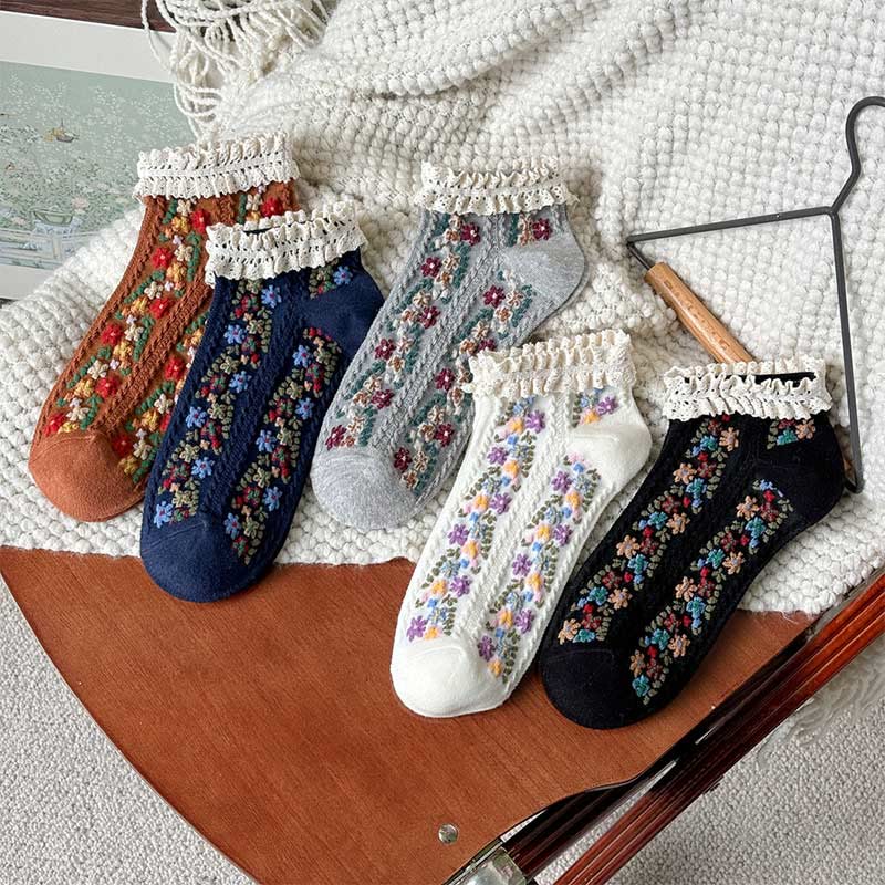 Retro Floral Ankle Socks(5 Pairs) - image 11