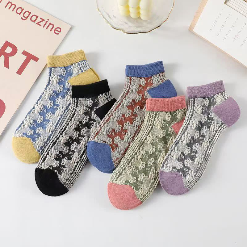 Relief Pattern Ankle Socks(5 Pairs) - Multicolor - EU36-40(US3-7) - image 1