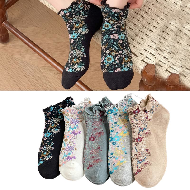 Retro Ethnic Style Ankle Socks(5 Pairs) - image 1