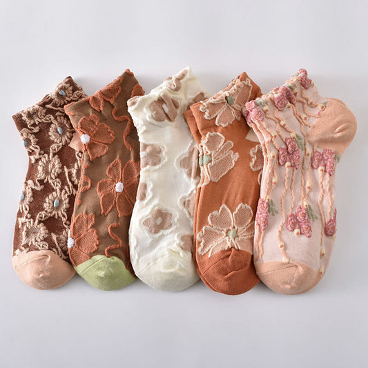 Elegant Flowers Ankle Socks(5 Pairs)