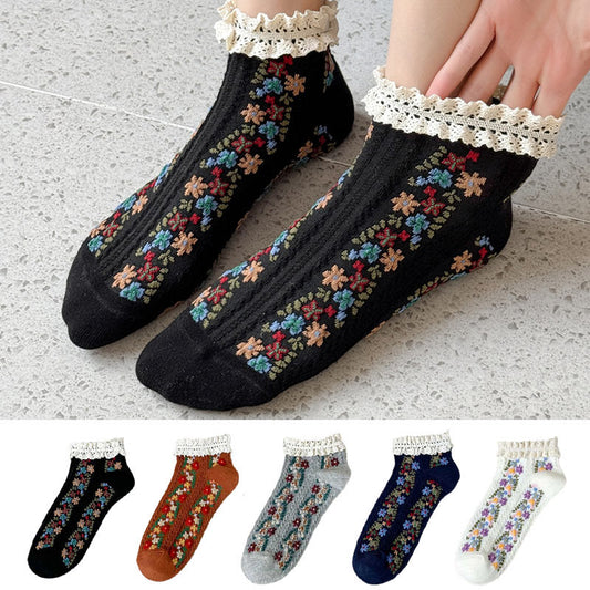 Retro Floral Ankle Socks(5 Pairs) - image 1