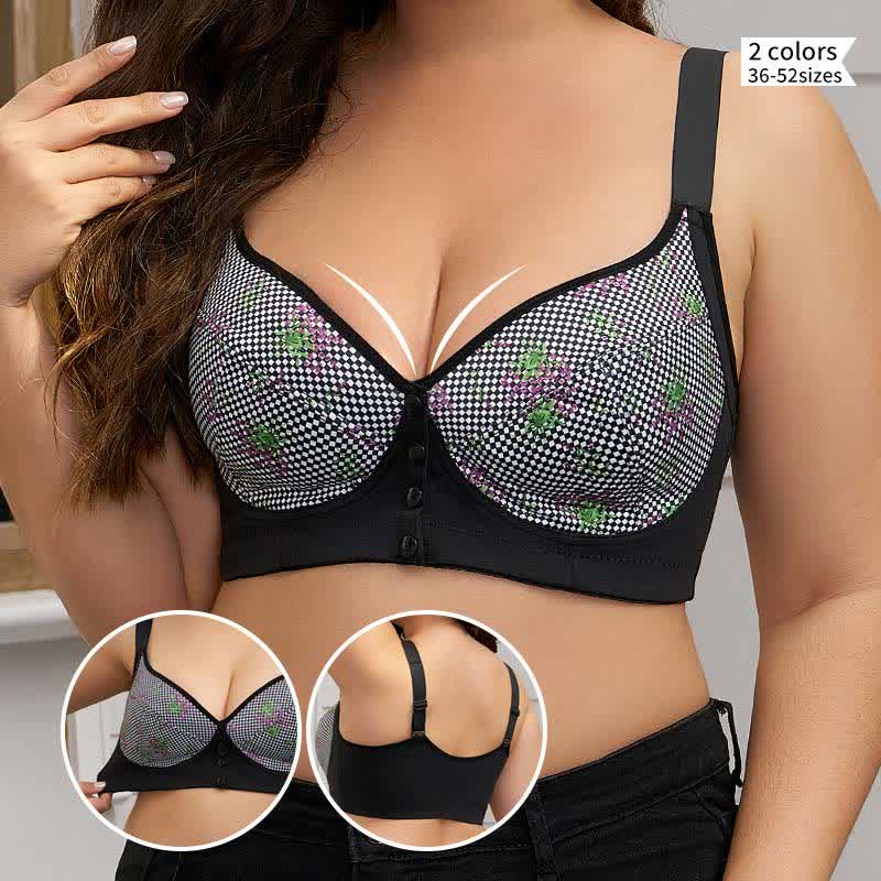 Plus Size Floral Front Closure Wireless Bra