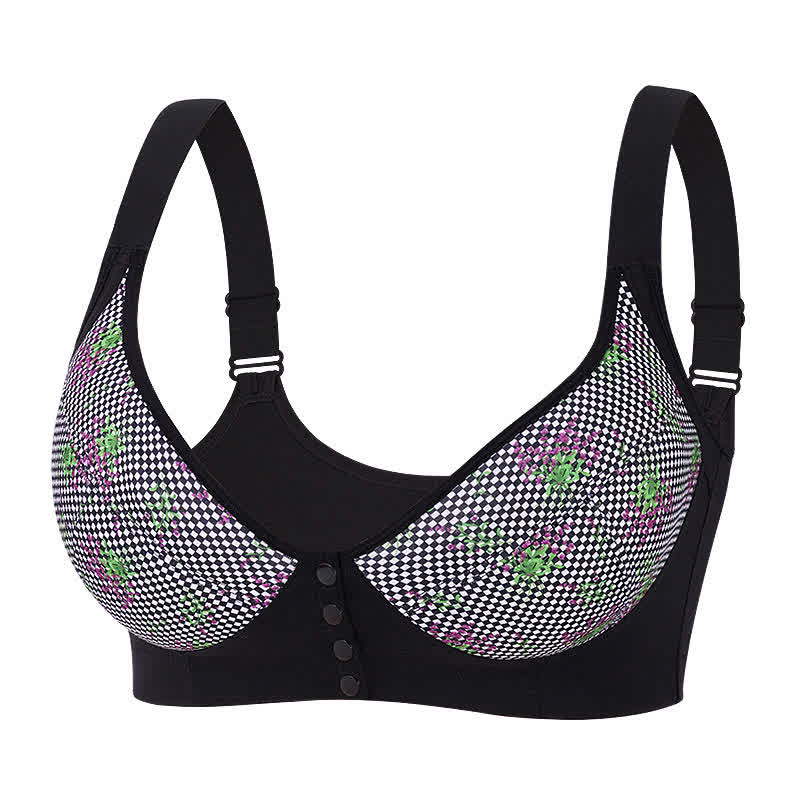 Plus Size Floral Front Closure Wireless Bra