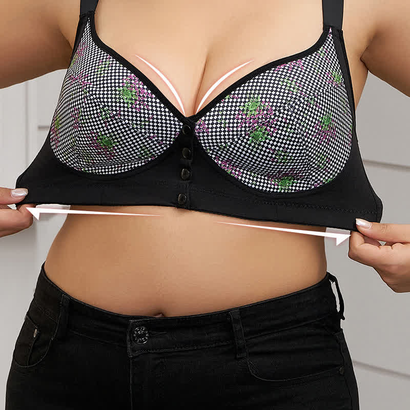 Plus Size Floral Front Closure Wireless Bra
